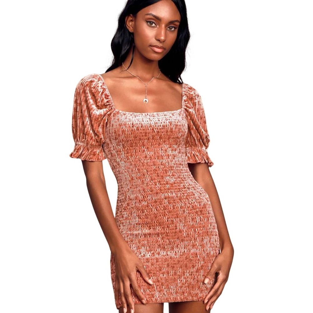 Emory Park Smocked Velvet Mini Dress Small Rose Puff Sleeve Coquette Romantic